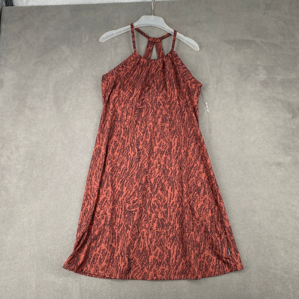 Eddie Bauer Aster Travex Dress Rust Orange Black Abstract Print Shelf Bra Medium